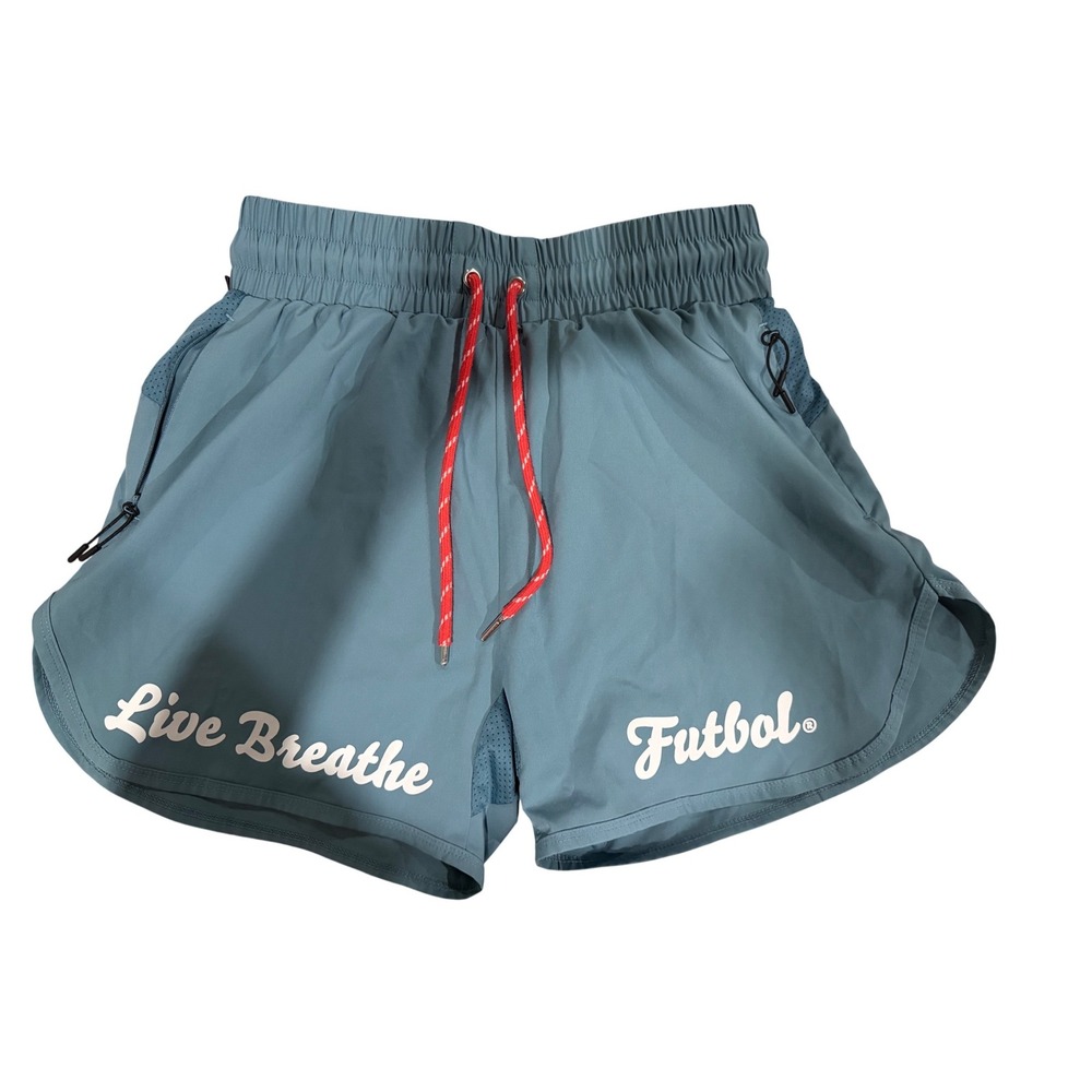 Live‎ Breathe Futbol Men's Athletic Soccer Shorts Blue Size M LBF Graphic Zipper